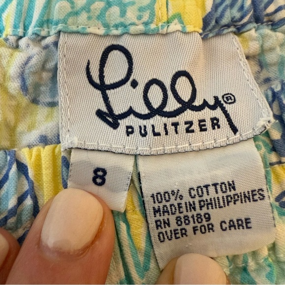 Lilly Pulitzer | Aqua Seersucker Floral Shorts - Picture 6 of 7
